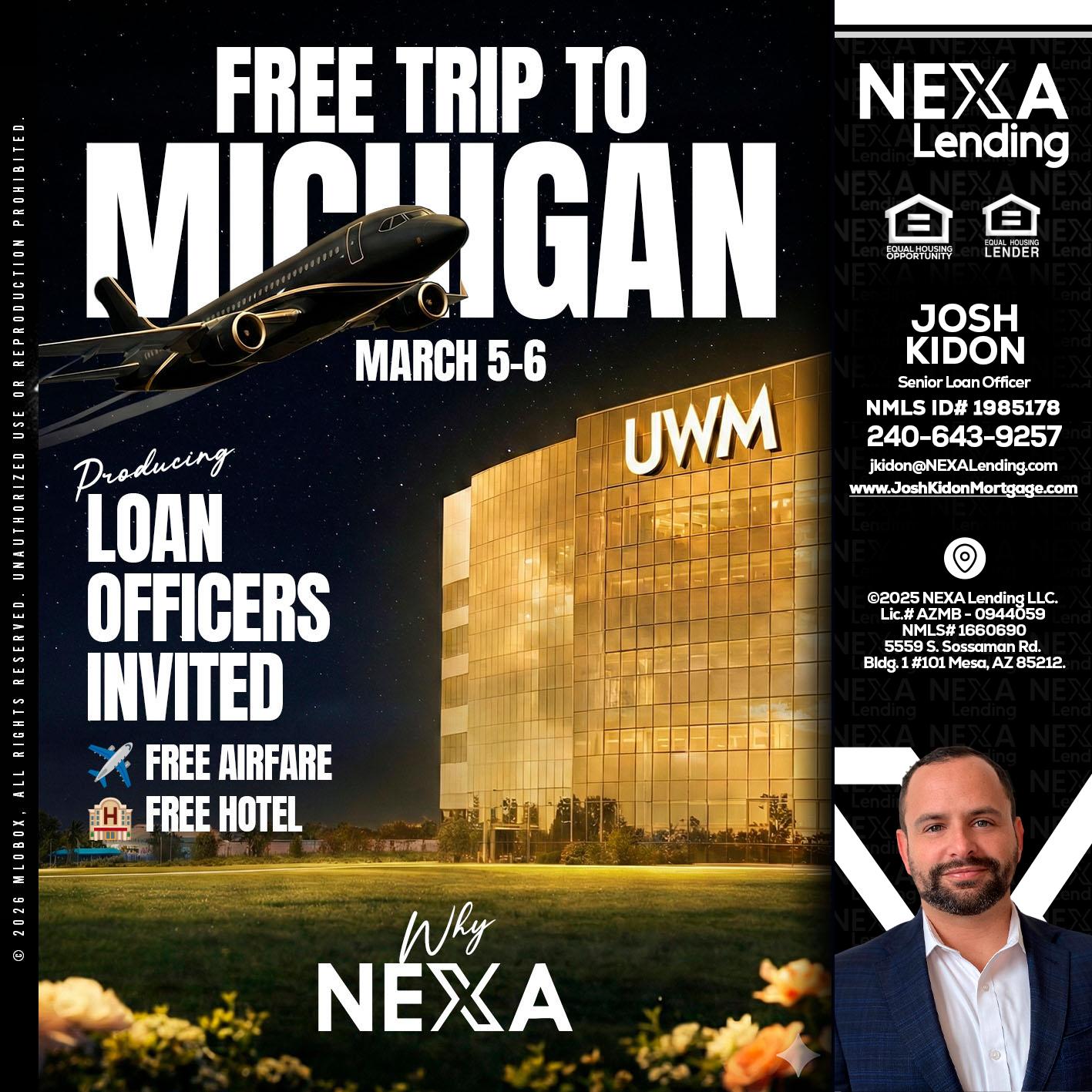 free Michigan trip - Joshua Kidon -Senior Loan Officer