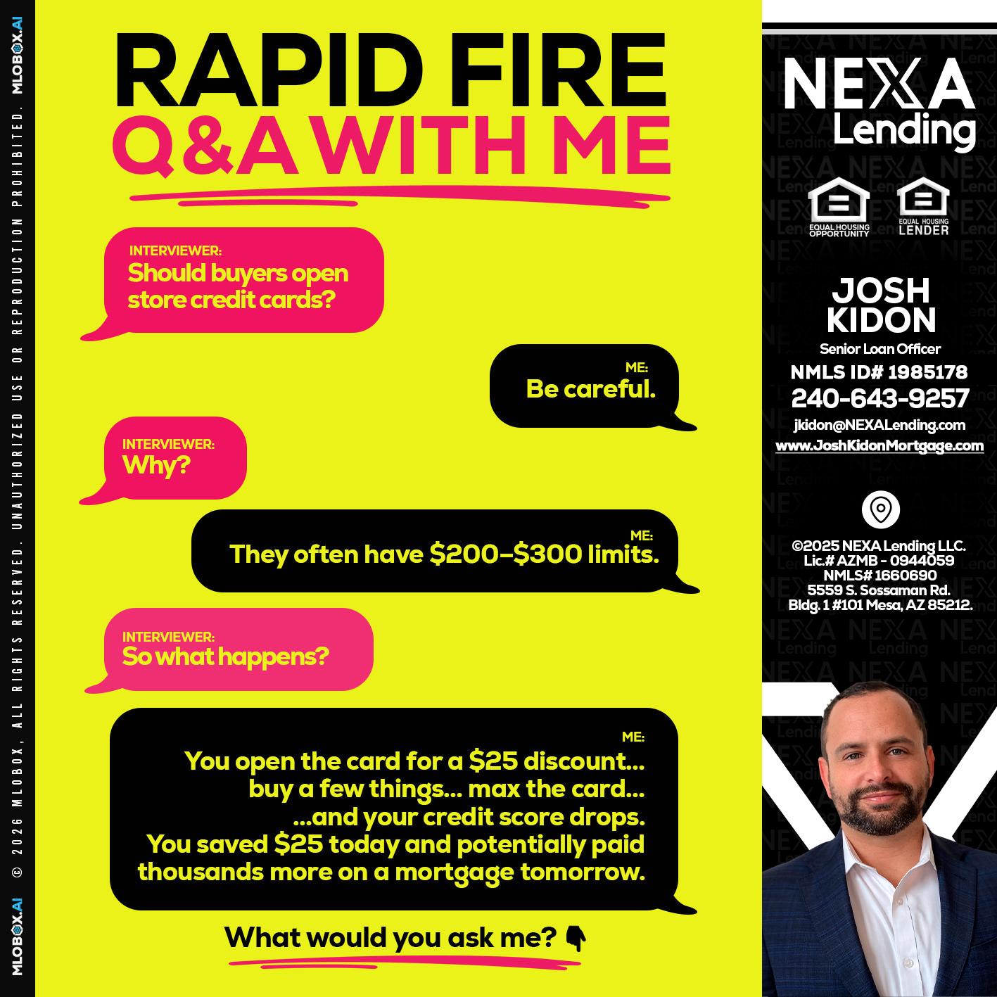 RAPID FIRE Q&A - Joshua Kidon -Senior Loan Officer