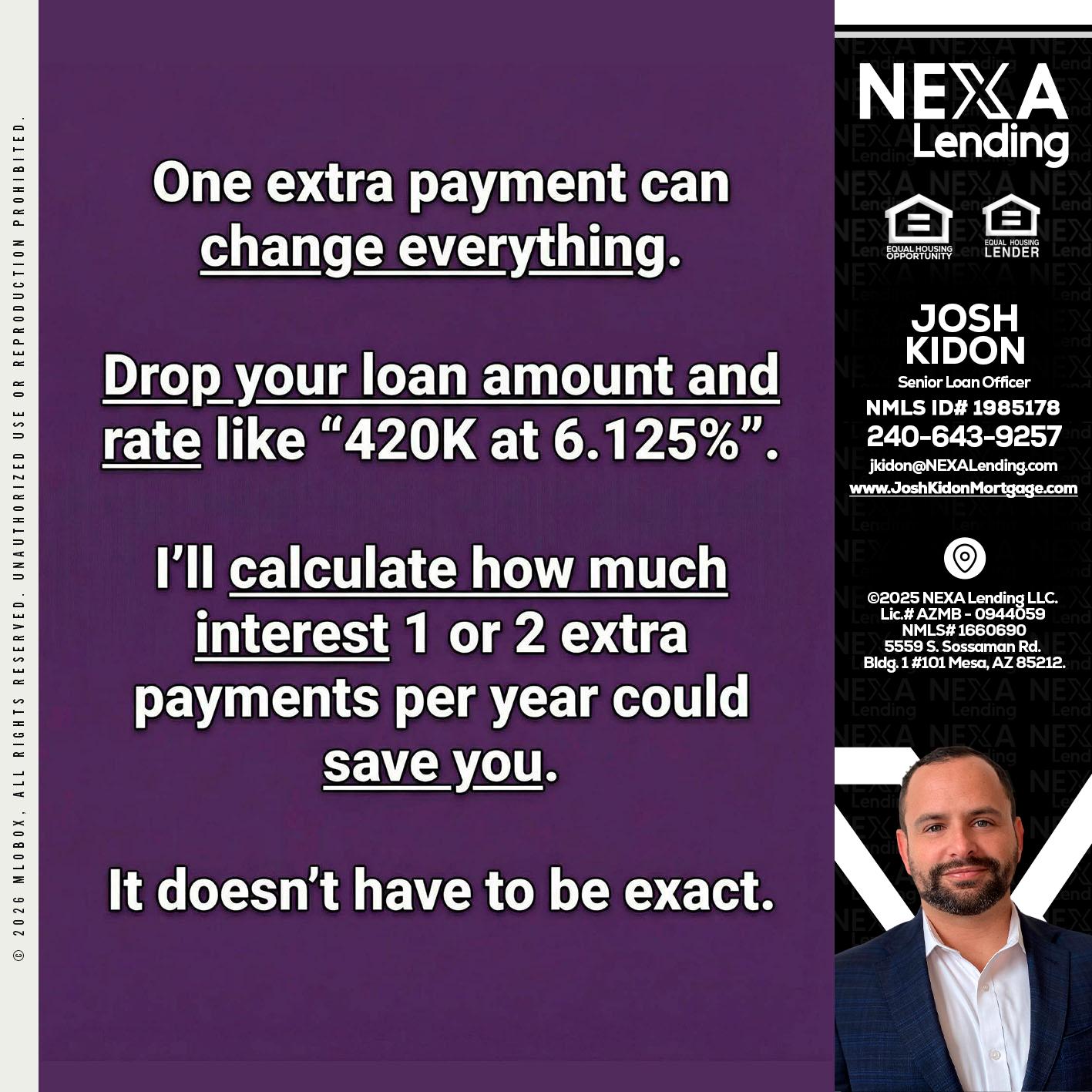 ONE EXTRA - Joshua Kidon -Senior Loan Officer
