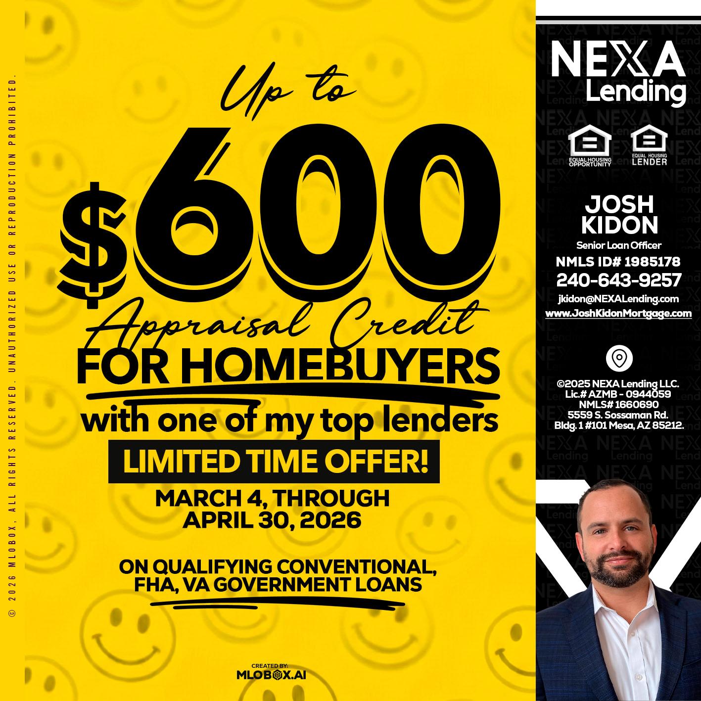 UP TO 600 - Joshua Kidon -Senior Loan Officer