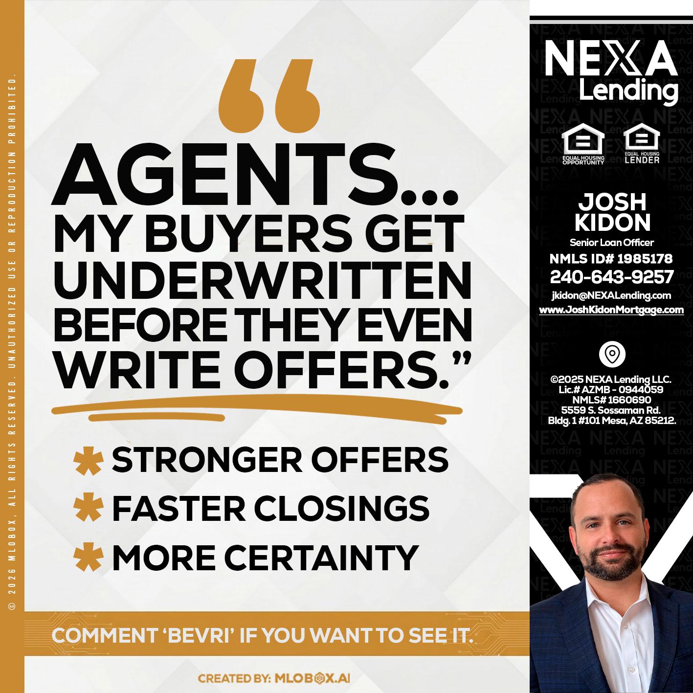 agents - Joshua Kidon -Senior Loan Officer
