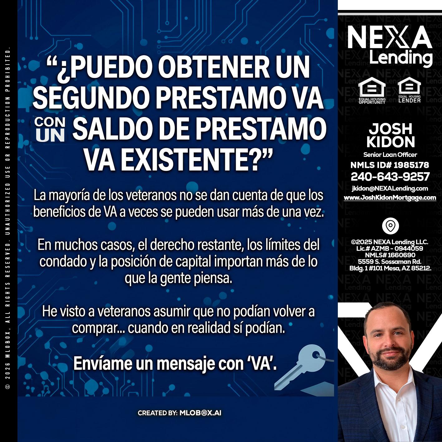 PUEDO OBTENER UN PRESTAMO VA - Joshua Kidon -Senior Loan Officer