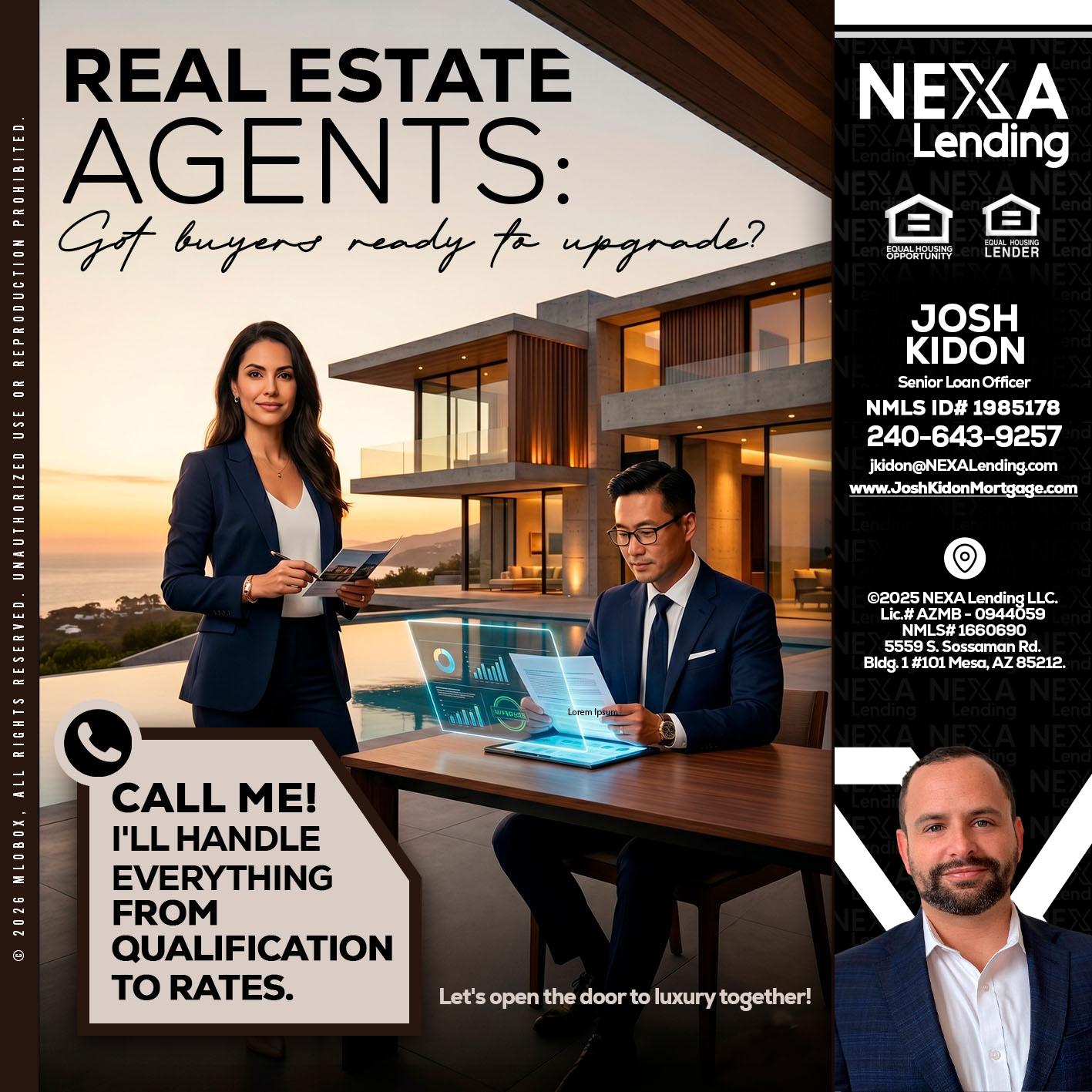 REAL ESTATE AGENTS - Joshua Kidon -Senior Loan Officer