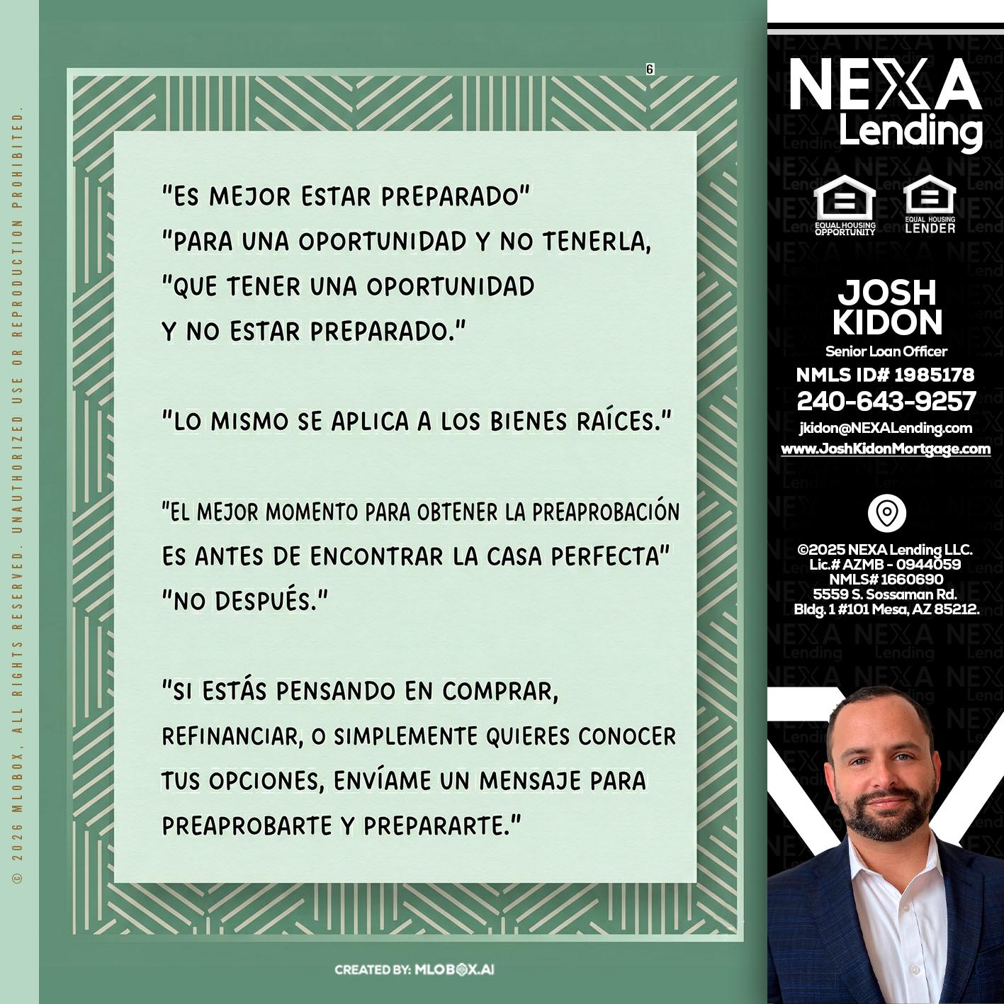 ES MEJOR ESTAR PREPARADO - Joshua Kidon -Senior Loan Officer