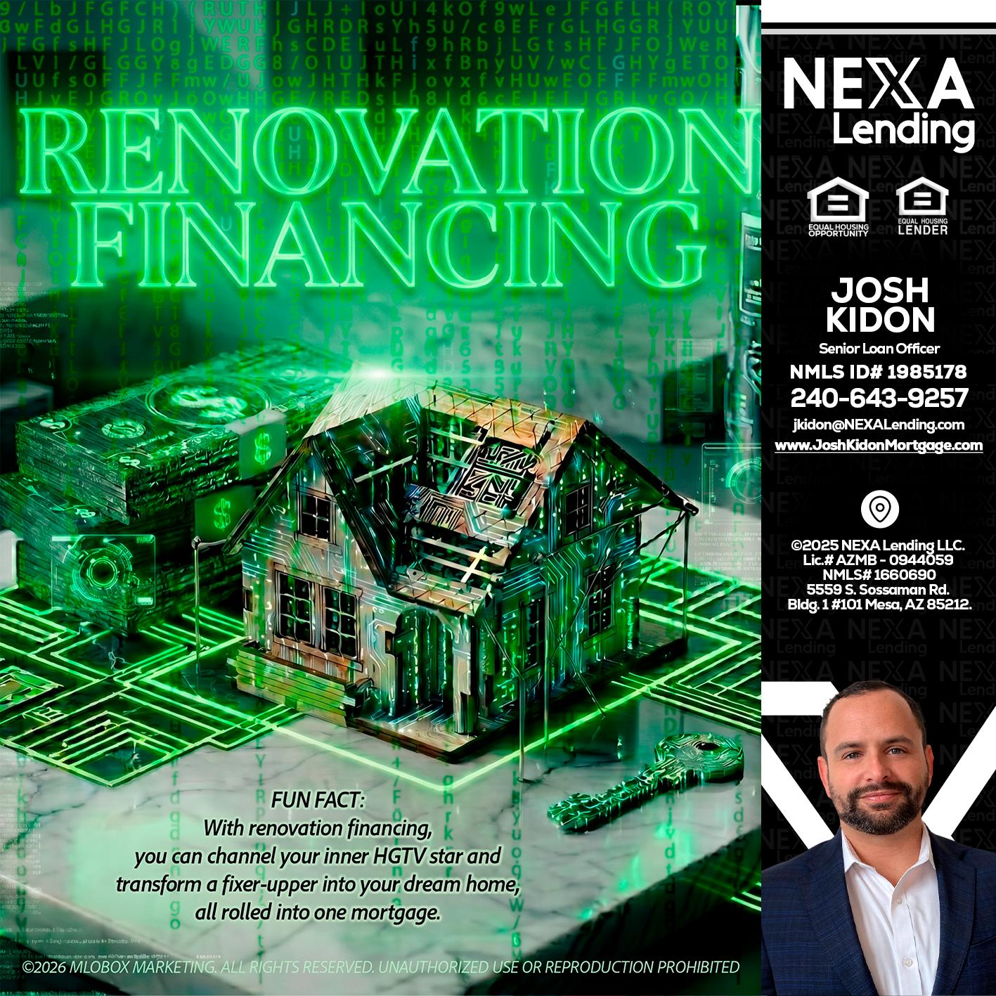 RENOVATION FINANCING - Joshua Kidon -Senior Loan Officer