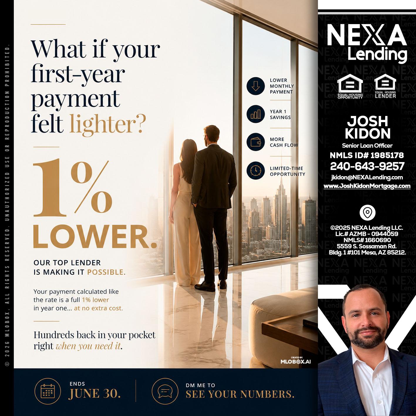 1% lower - Joshua Kidon -Senior Loan Officer