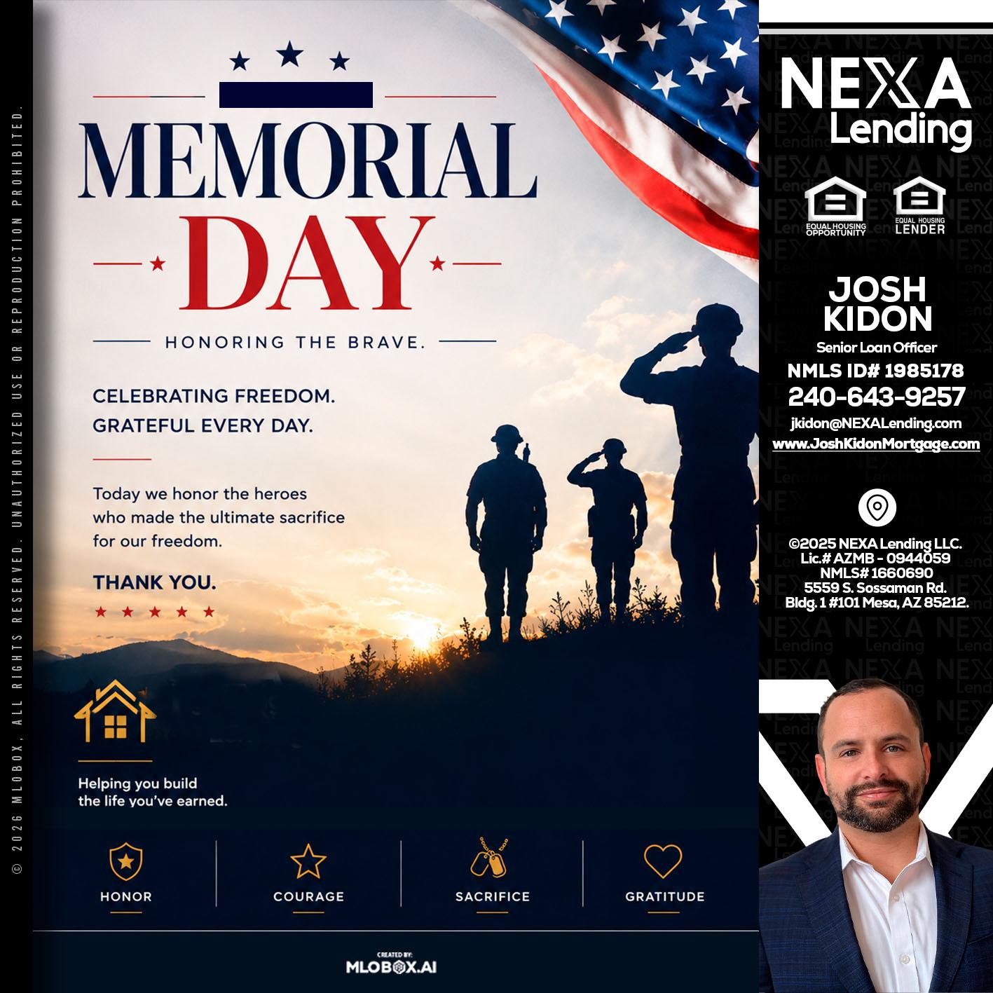 MEMORIAL DAY - Joshua Kidon -Senior Loan Officer