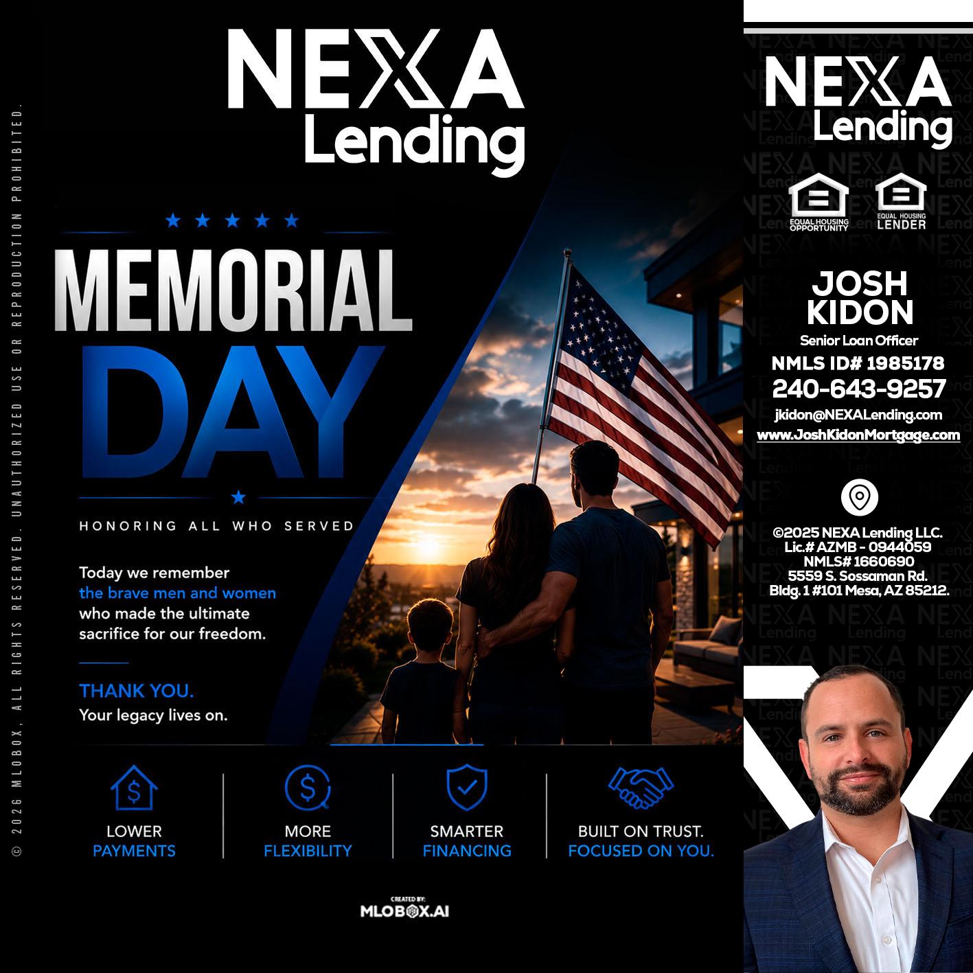 MEMORIAL DAY - Joshua Kidon -Senior Loan Officer