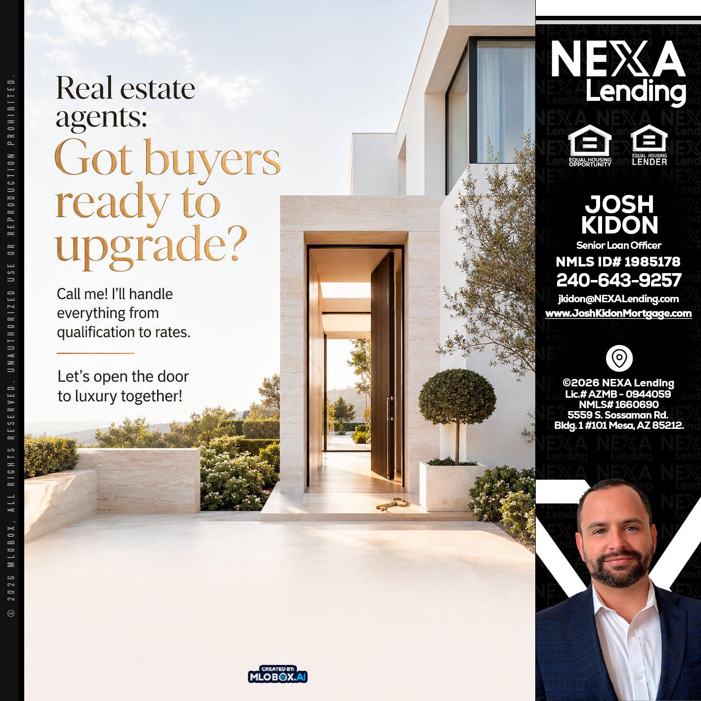 REAL ESTATE AGENTS - Joshua Kidon -Senior Loan Officer